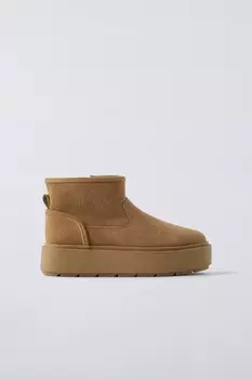 Кожаные ботинки на платформе ZARA, коричневый