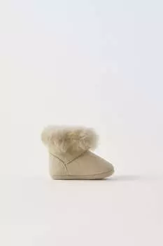 Кожаные ботинки на подкладке ZARA, песочно-коричневый