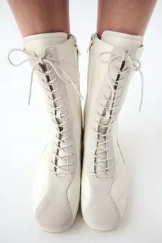 Кожаные ботинки на шнуровке ZARA, белый