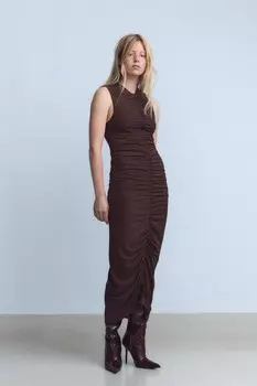 Кожаные ботинки на шпильке ZARA, коричневый