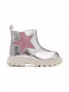 Кожаные ботинки с эффектом металлик Monnalisa, серебристый
