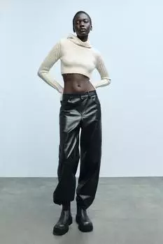 Кожаные ботинки с эффектом стрессов ZARA, серый