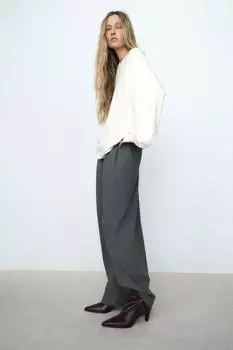Кожаные ботинки с каблуком-кубиком ZARA, бордовый красный