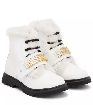 Кожаные ботинки с логотипом Moschino, белый