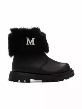 Кожаные ботинки с мехом Monnalisa, черный
