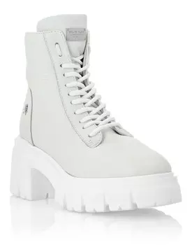 Кожаные ботинки с овчиной внутри Iconic Plein Philipp Plein, белый