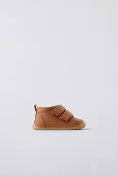 Кожаные ботинки с ремешком ZARA, коричневый