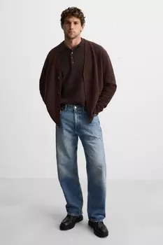 Кожаные ботинки со шнуровкой ZARA, черный