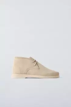 Кожаные ботинки ZARA, бежевый