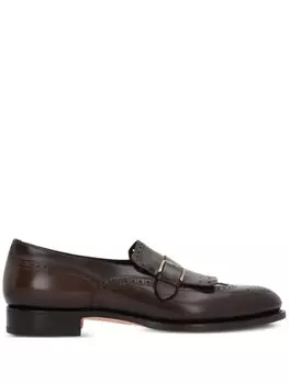 Кожаные броги Santoni с одной пряжкой, коричневый