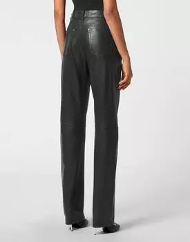Кожаные брюки длинные Philipp Plein, черный