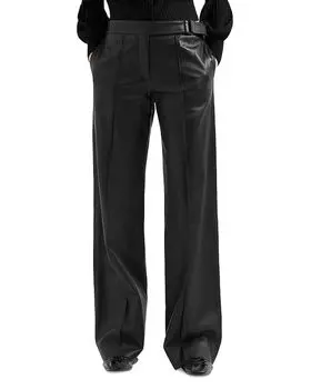 Кожаные брюки с декоративной пряжкой Emporio Armani, черный