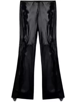 Кожаные брюки с кружевной отделкой OFF-WHITE, черный