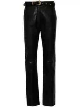Кожаные брюки с поясом BALMAIN, черный