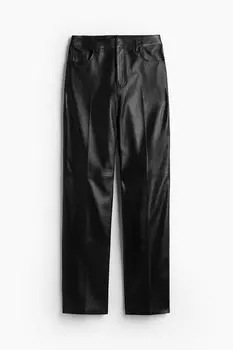 Кожаные брюки с прижатыми складками H&M, черный