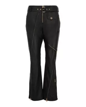 Кожаные брюки с застежкой-молнией Versace, черный