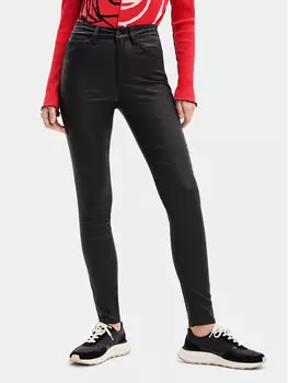 Кожаные брюки узкого кроя Desigual, черный