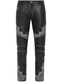 Кожаные брюки узкого кроя Philipp Plein, черный