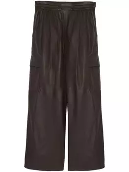 Кожаные брюки Yves Salomon широкого кроя, коричневый
