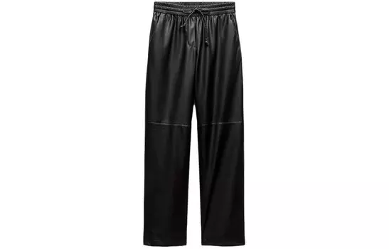 Кожаные брюки женские черные Zara