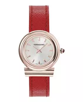 Кожаные часы Gancini Salvatore Ferragamo, красный/розово-золотой/серебряный