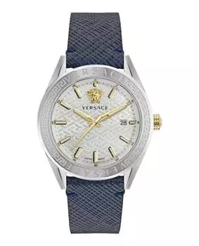 Кожаные часы V-Code Versace, цвет blue/stainless steel/silver-ve6a00123