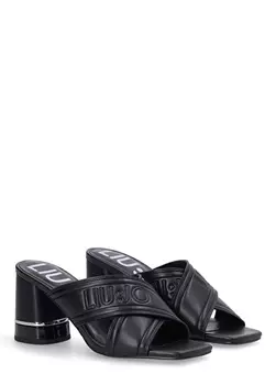 Кожаные черные женские босоножки на каблуке Lu Jo