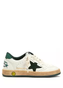 Кожаные детские кроссовки с зеленым логотипом Golden Goose, белый
