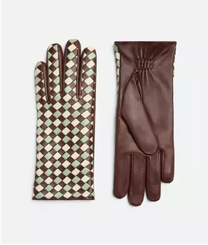Кожаные двухцветные перчатки с интрреччиато Bottega Veneta