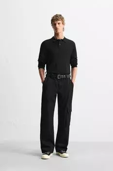 Кожаные джинсы-карго ZARA, черный