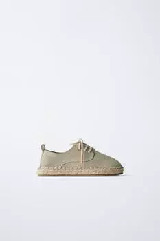 Кожаные джутовые туфли-дерби ZARA, цвет Sand Brown