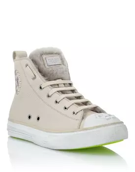 Кожаные кеды Hi-Top на подкладке из овчины Megastar Philipp Plein, бежевый