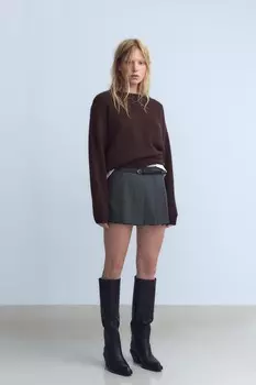 Кожаные ковбойские ботинки на каблуке ZARA, черный