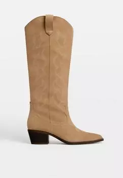 Кожаные ковбойские сапоги Stradivarius, коричневый