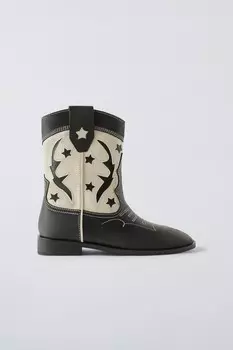 Кожаные ковбойские сапоги ZARA, черный