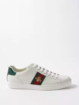 Кожаные кроссовки ace web с полосками Gucci, белый