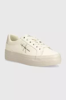 Кожаные кроссовки Calvin Klein Jeans VULC FLATFORM LACEUP LTH, бежевый