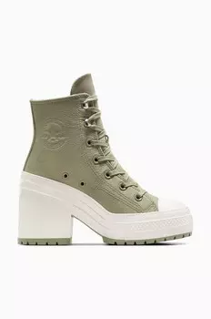 Кожаные кроссовки Converse Chuck 70 De Luxe на платформе и каблуке, зеленый