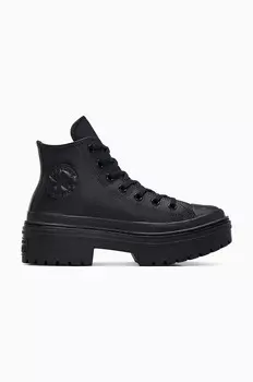Кожаные кроссовки Converse Chuck Taylor All Star на каблуке с ушками, черный