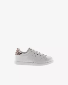 Кожаные кроссовки для девочек с блестящей спинкой и вырезанным логотипом Victoria, розовый