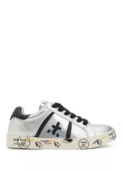 Кожаные кроссовки для девочек с серебряным логотипом Premiata