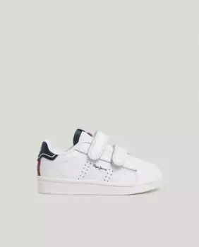 Кожаные кроссовки для мальчика с двойной застежкой-липучкой Pepe Jeans, белый