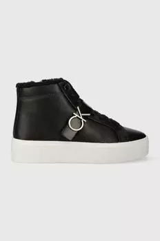 Кожаные кроссовки FLATFORM CUPSOLE HIGHTOP W/HW WL Calvin Klein, черный