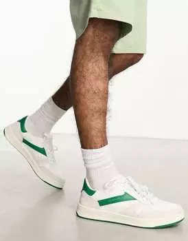 Кожаные кроссовки GANT Goodpal из замши белого кремового цвета с зелеными вставками и логотипом