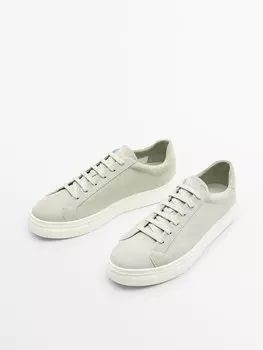 Кожаные кроссовки из замши Massimo Dutti, белый