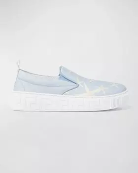 Кожаные кроссовки La Vacanza для мальчиков Versace, цвет Blue Hydrangea