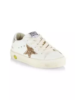 Кожаные кроссовки Little Girl's & Girl's May Glitter Star для маленьких девочек Golden Goose, белый