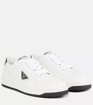 Кожаные кроссовки Logo Prada, Bianco+Nero