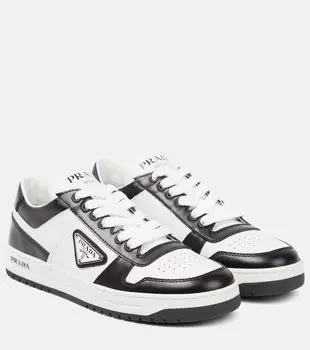 Кожаные кроссовки Logo Prada, Bianco+Nero