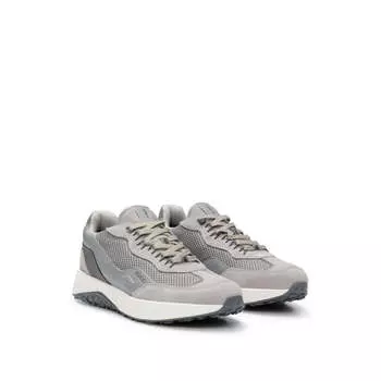 Кожаные кроссовки на шнуровке с сетчатой отделкой Hugo, цвет Light Beige